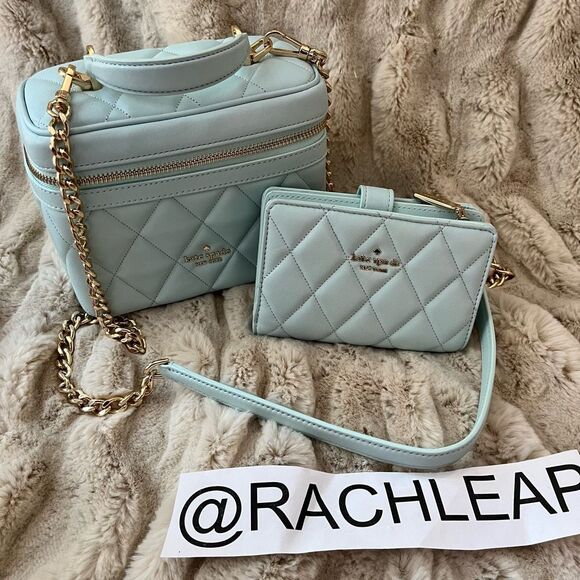 Kate Spade Carey Smooth Quilted blue Leather Top Handle Trunk Crossbody WITH WAL - Picture 1 of 7
